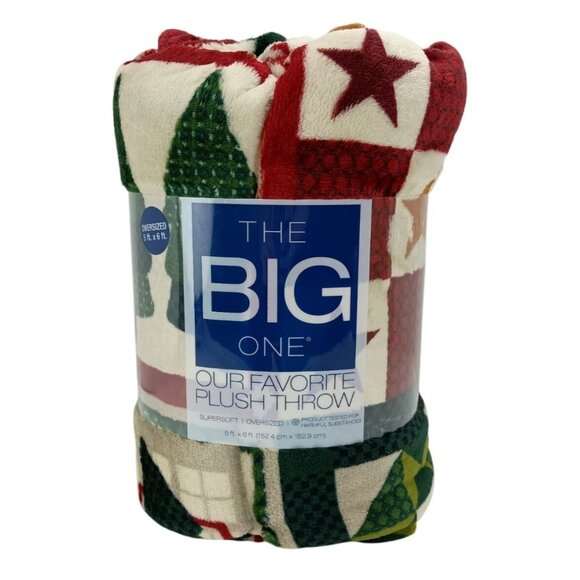 The Big One Oversized Holiday Plush Throw Blanket Truck Grid 6ft.x 5ft. - Picture 1 of 4